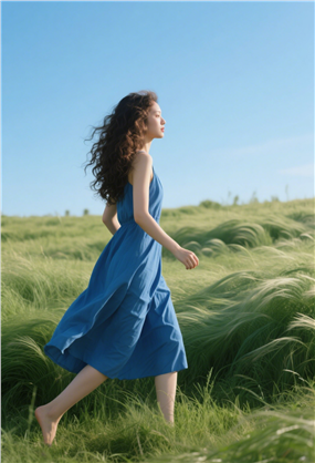 夏日蓝天草地美女户外写真摄影图片